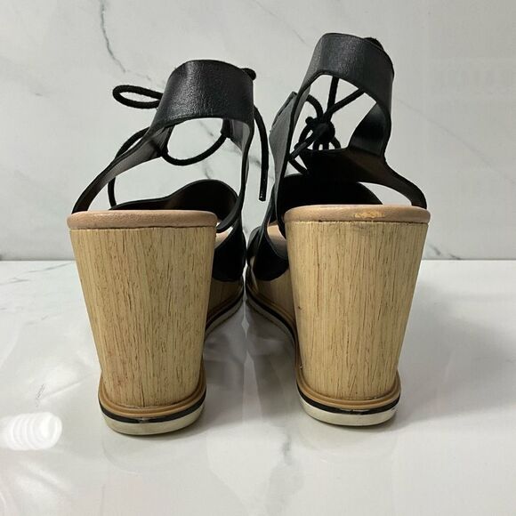 DR. SCHOLL’S Summertime Black Leather Wedge Heel Sandals - Picture 7 of 9